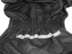 Photo showing elasticized waist on StormRider jacket in Black on white background
